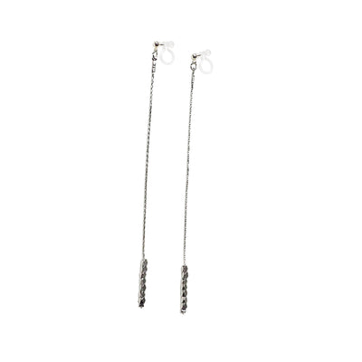 Dangle silver chain & beads invisible clip on earrings - Miyabi Grace