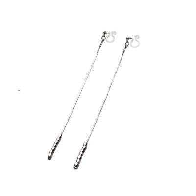 Dangle silver chain & beads invisible clip on earrings - Miyabi Grace