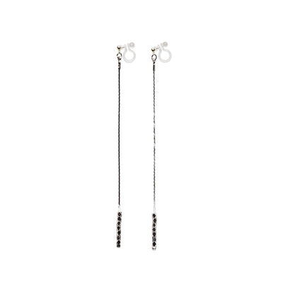 Dangle silver chain & beads invisible clip on earrings - Miyabi Grace