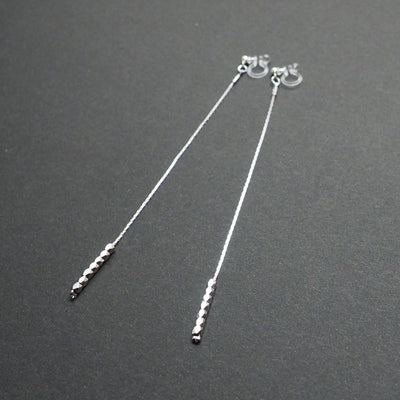 Dangle silver chain & beads invisible clip on earrings - Miyabi Grace