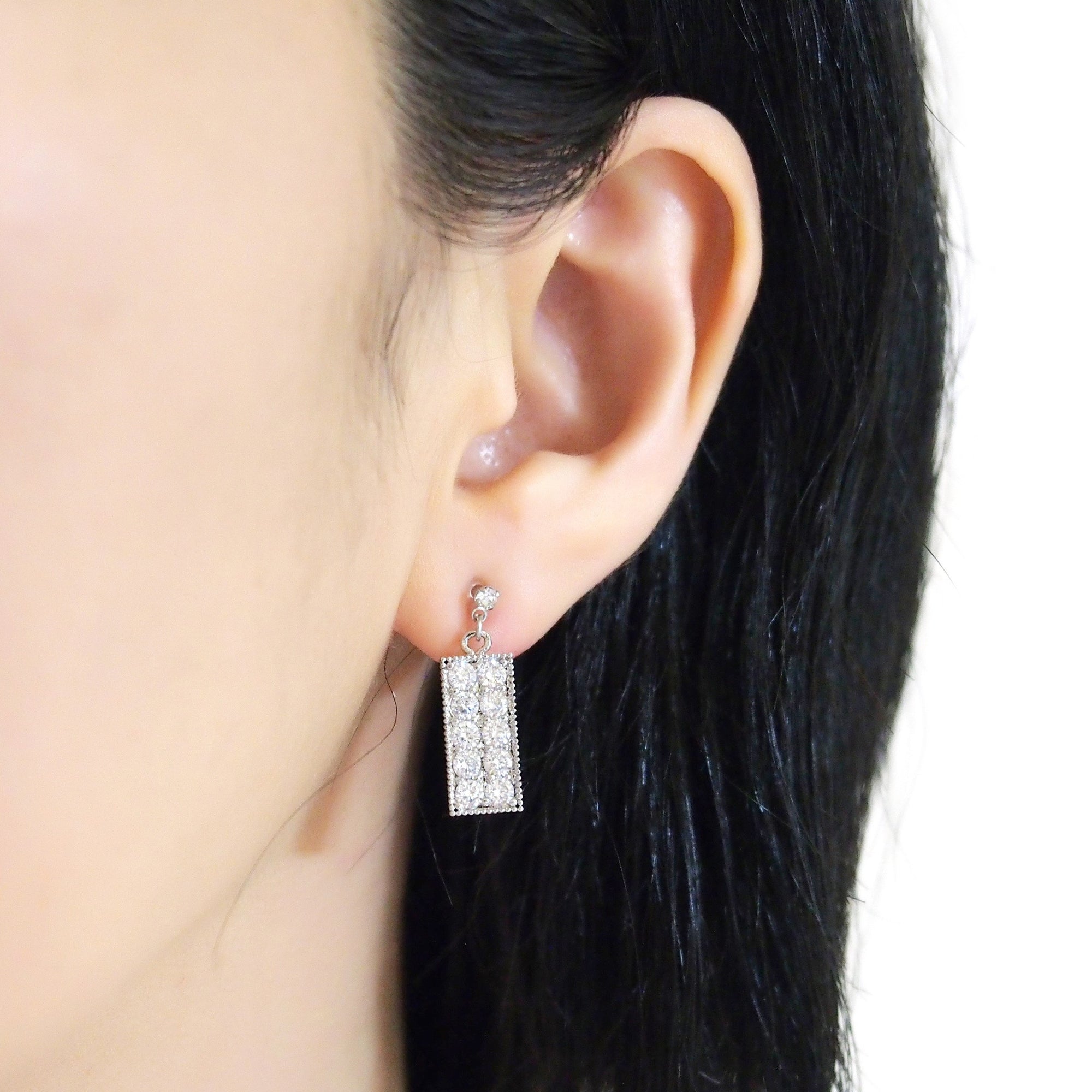 Rectangular bar cubic zirconia invisible clip on earrings (silver tone) - miyabigracejewelry.com