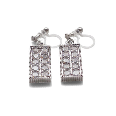 Rectangular bar cubic zirconia invisible clip on earrings (silver tone) - miyabigracejewelry.com