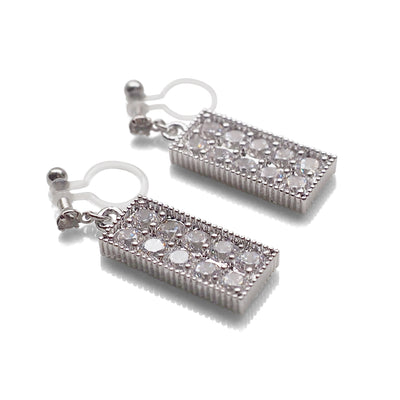 Rectangular bar cubic zirconia invisible clip on earrings (silver tone) - miyabigracejewelry.com