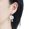 Silver bubble filigree and freshwater pearl invisible clip on earrings - miyabigracejewelry.com