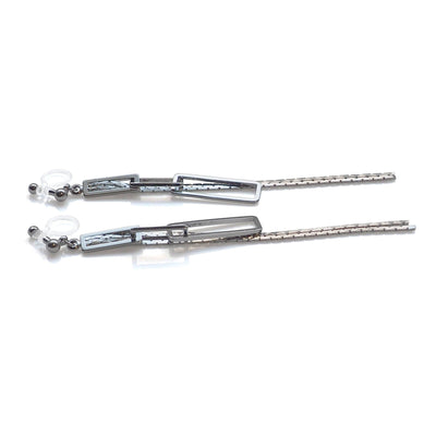 Silver chain and rectangular motif invisible clip on earrings - miyabigracejewelry.com