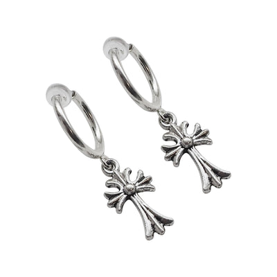 Silver Cross Resin Clip On Hoop Earrings - Miyabi Grace
