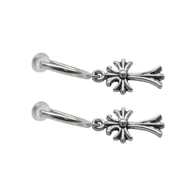 Silver Cross Resin Clip On Hoop Earrings - Miyabi Grace