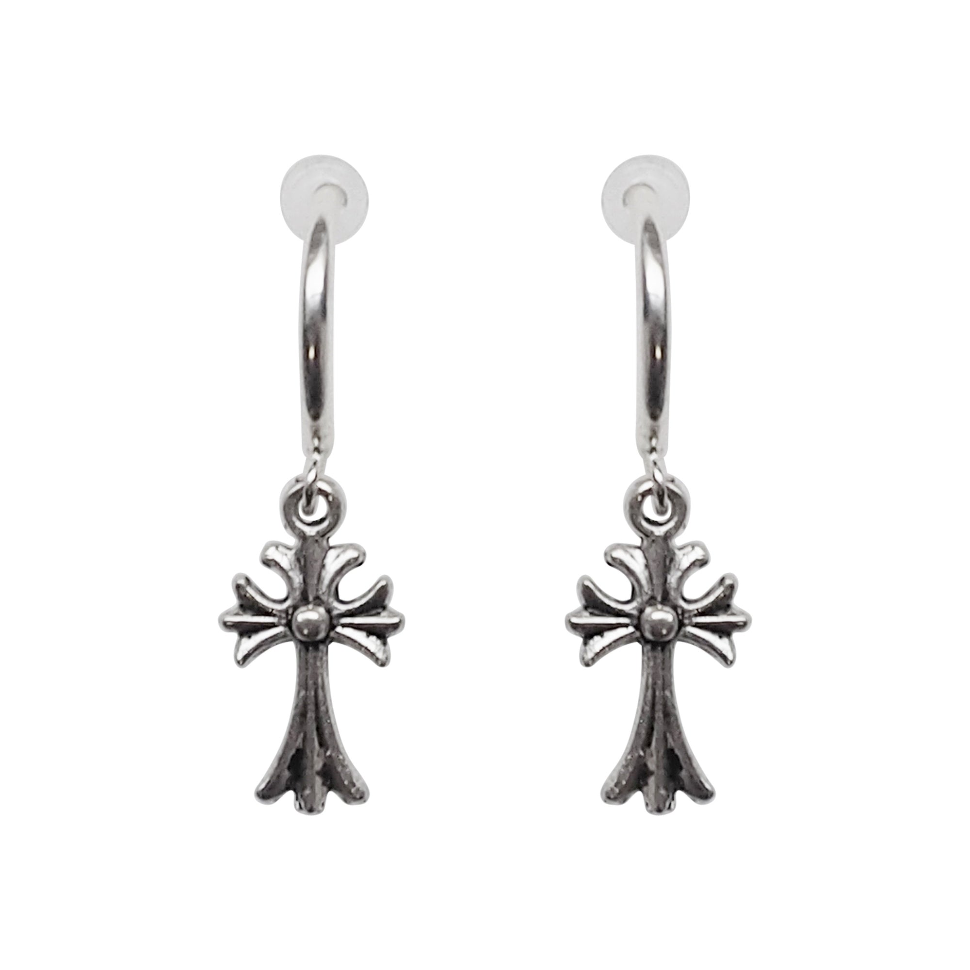 Silver Cross Resin Clip On Hoop Earrings - Miyabi Grace