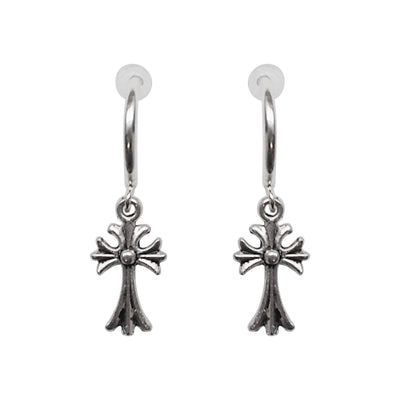 Silver Cross Resin Clip On Hoop Earrings - Miyabi Grace