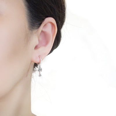 Silver Cross Resin Clip On Hoop Earrings - Miyabi Grace