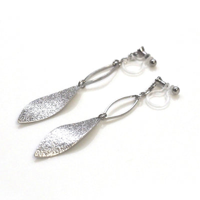 Silver textured metallic leaf invisible clip on earrings - miyabigracejewelry.com