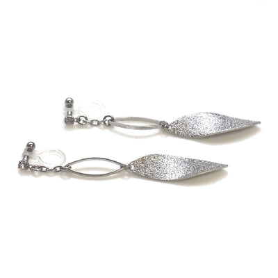 Silver textured metallic leaf invisible clip on earrings - miyabigracejewelry.com