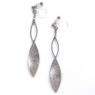 Silver textured metallic leaf invisible clip on earrings - miyabigracejewelry.com