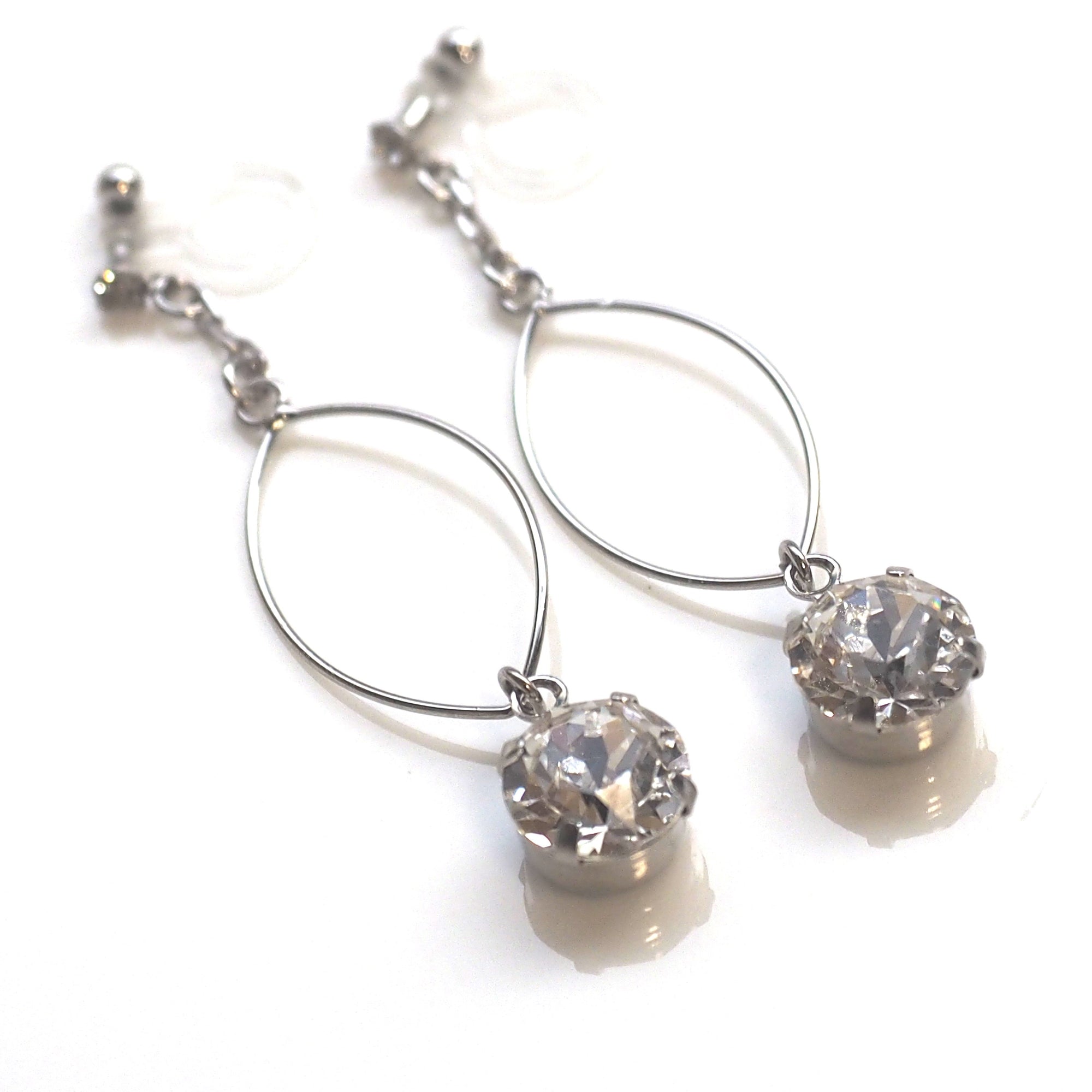 Swarovski Crystal and Hoop Invisible Clip On Earrings (Silver tone) - Miyabi Grace