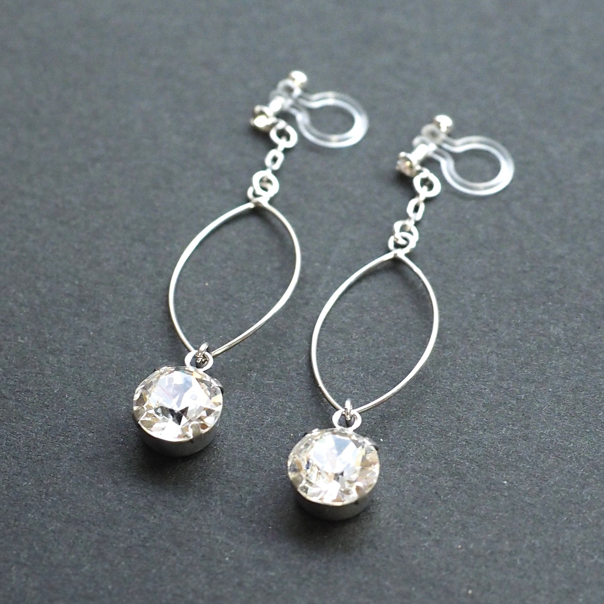 Swarovski Crystal and Hoop Invisible Clip On Earrings (Silver tone) - Miyabi Grace