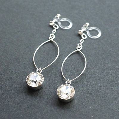 Swarovski Crystal and Hoop Invisible Clip On Earrings (Silver tone) - Miyabi Grace