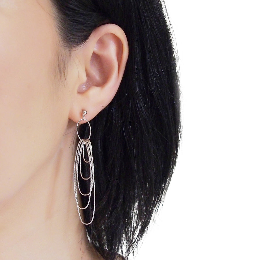 Dangle silver textured hoop invisible clip on earrings - miyabigracejewelry.com