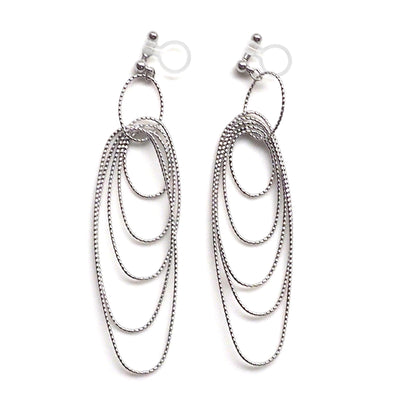 Dangle silver textured hoop invisible clip on earrings - miyabigracejewelry.com