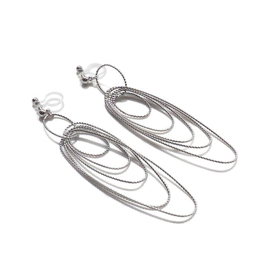 Dangle silver textured hoop invisible clip on earrings - miyabigracejewelry.com