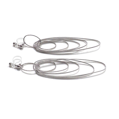 Dangle silver textured hoop invisible clip on earrings - miyabigracejewelry.com