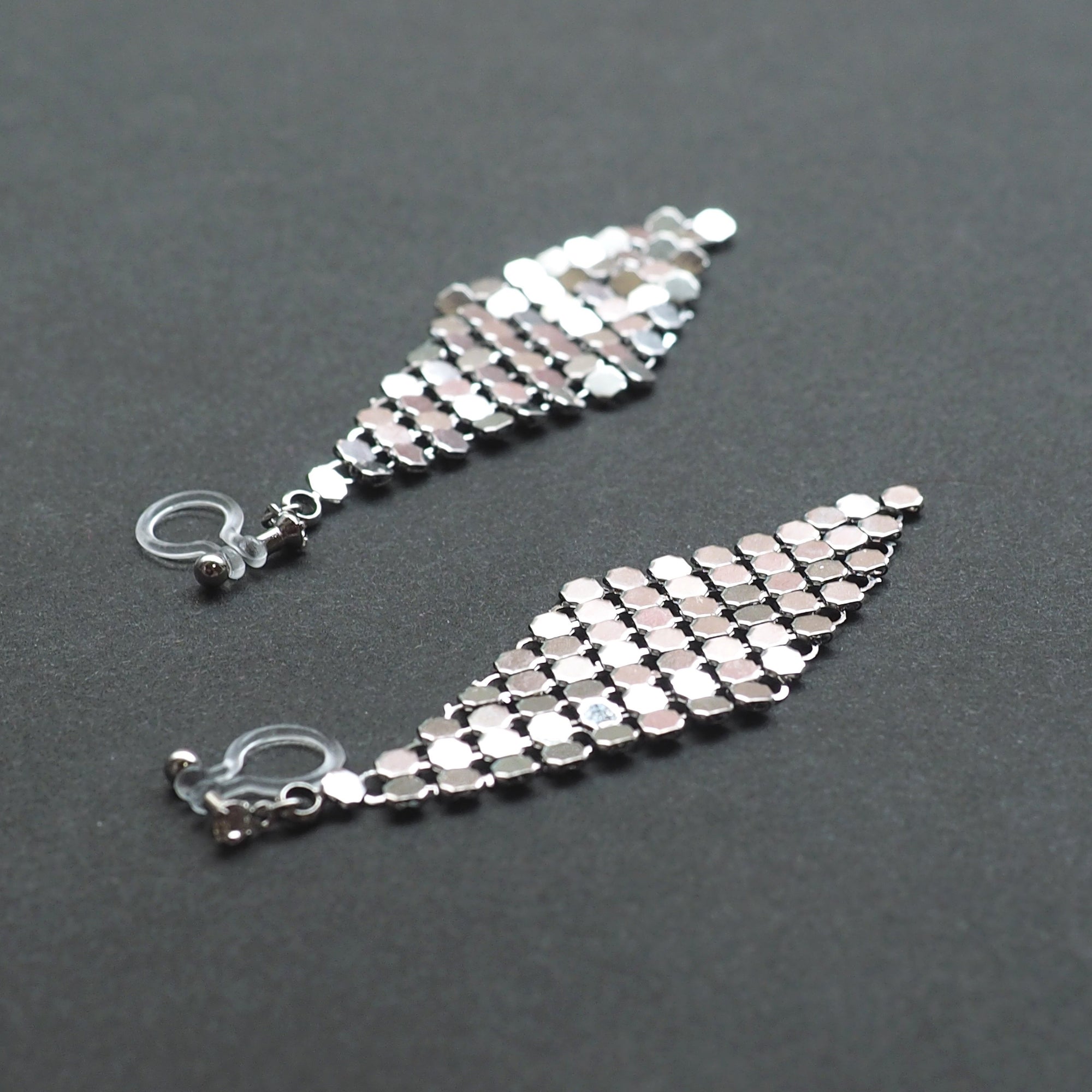 Silver mesh invisible clip on earrings - miyabigracejewelry.com