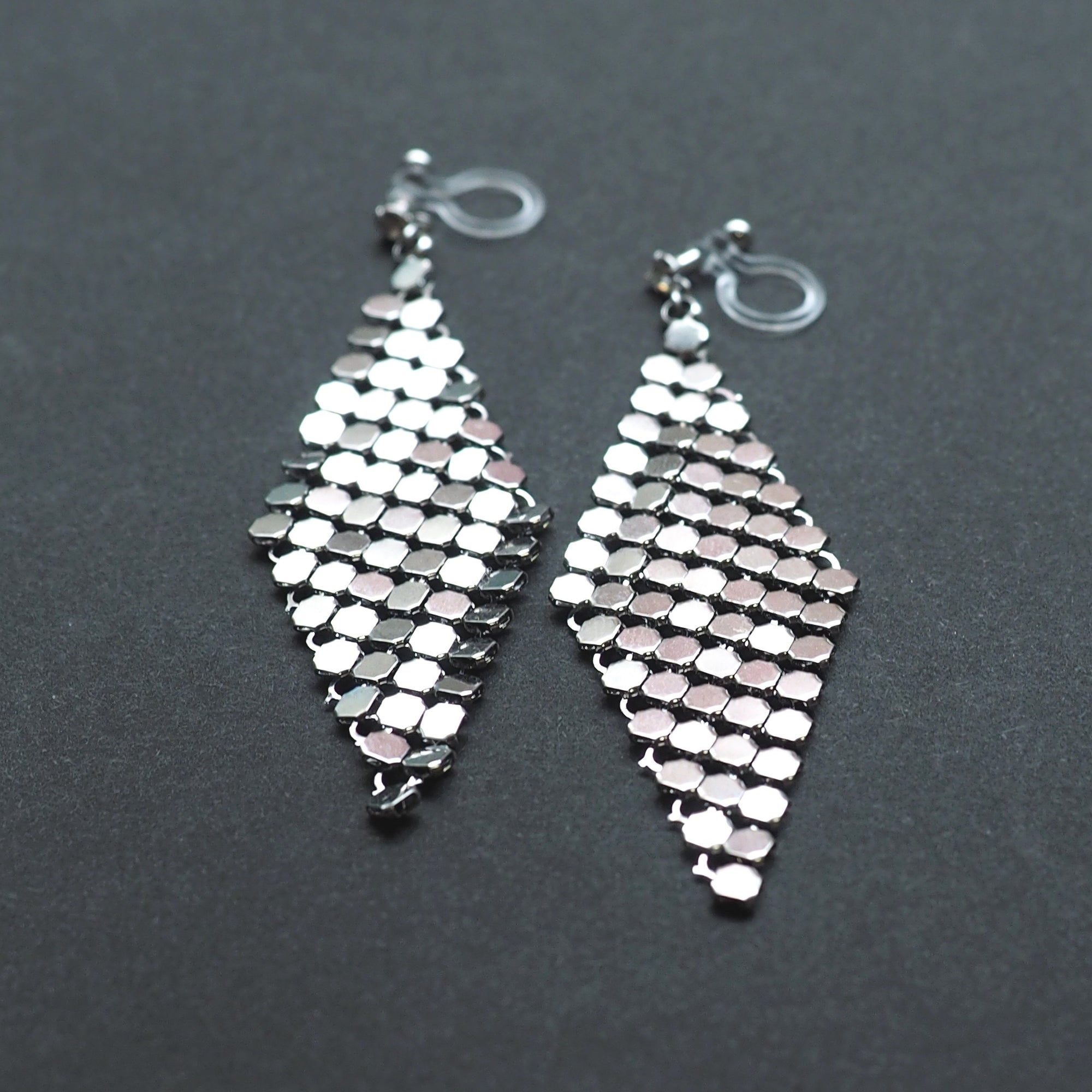 Silver mesh invisible clip on earrings - miyabigracejewelry.com
