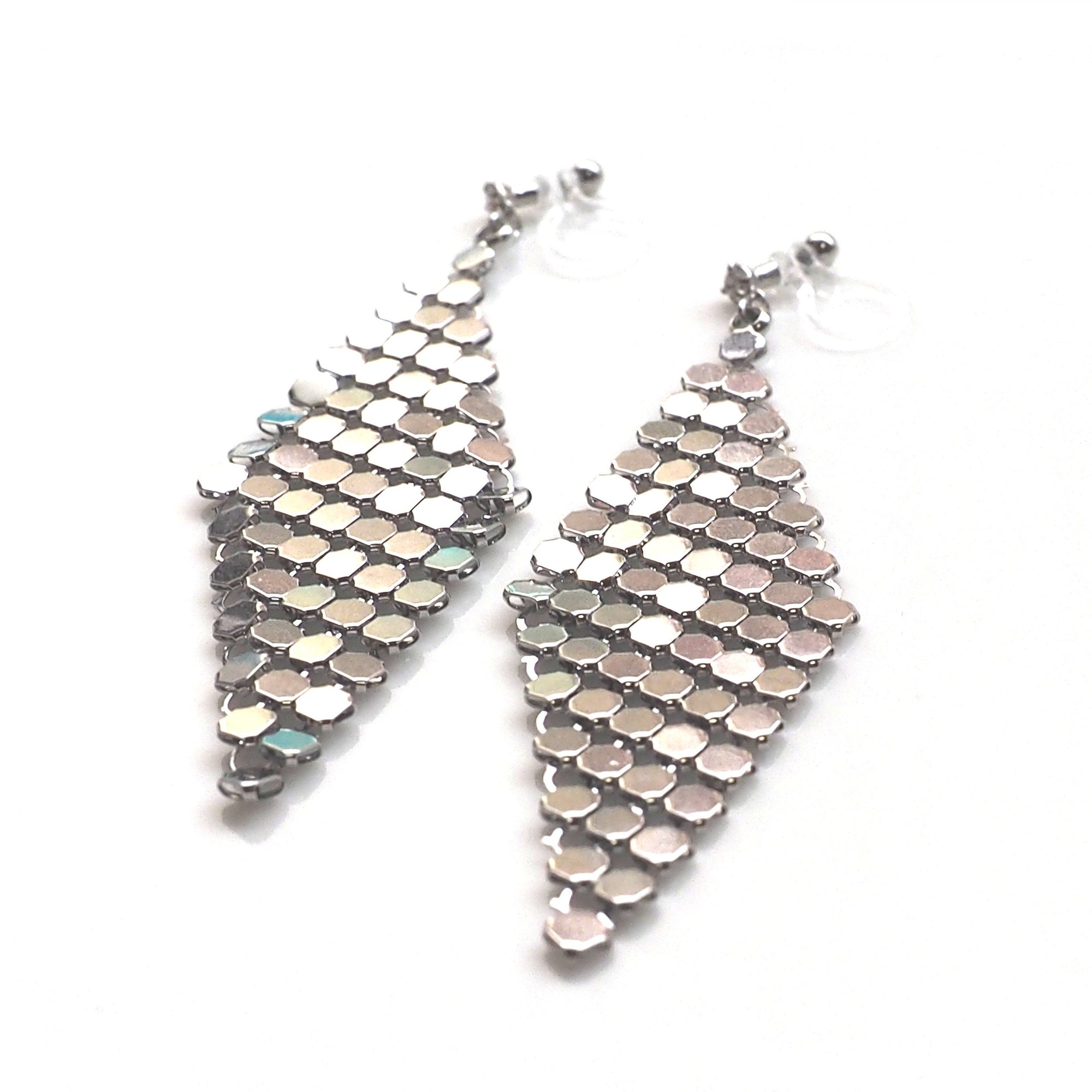 Silver mesh invisible clip on earrings - miyabigracejewelry.com