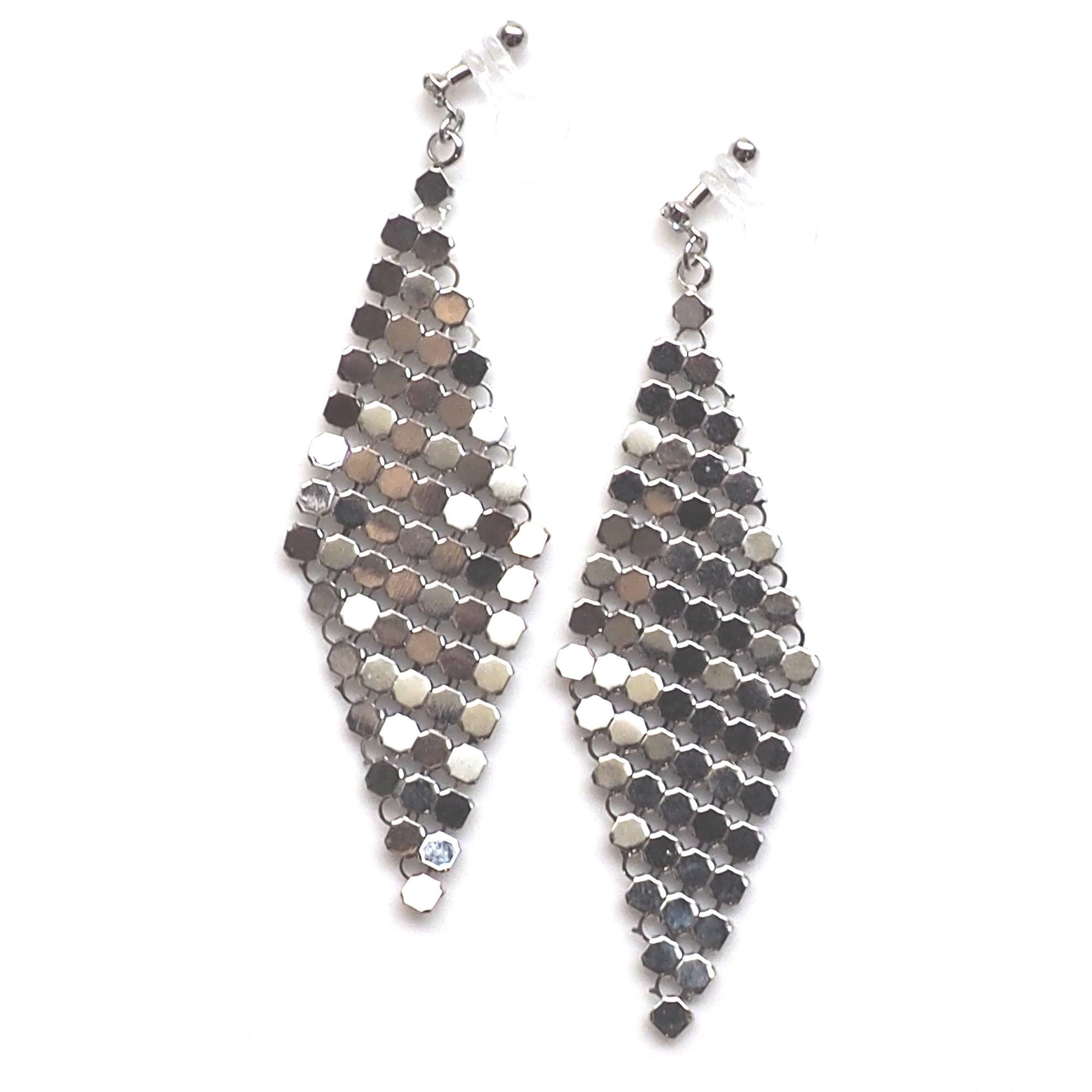 Silver mesh invisible clip on earrings - miyabigracejewelry.com
