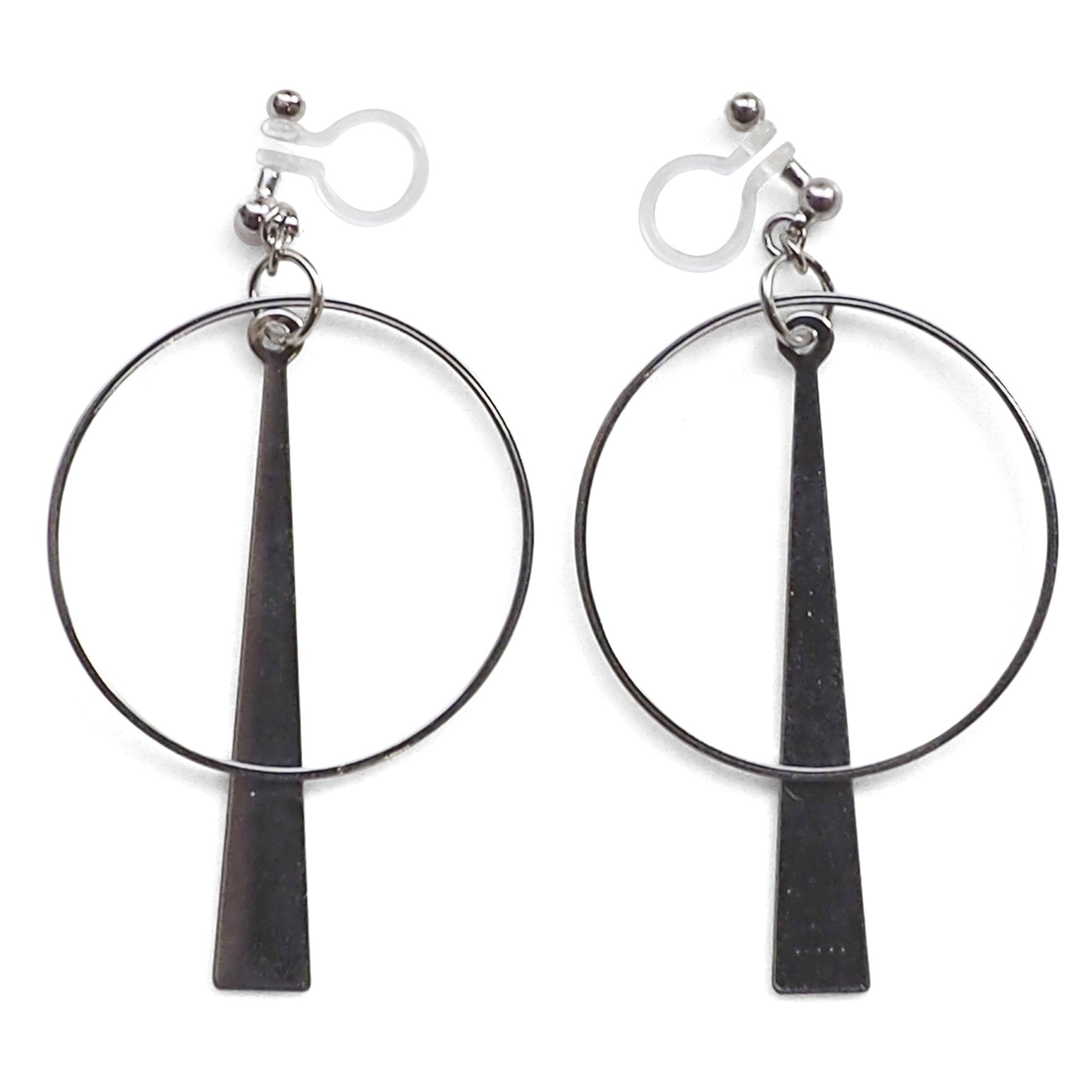 Geometric silver hoop invisible clip on earrings - miyabigracejewelry.com
