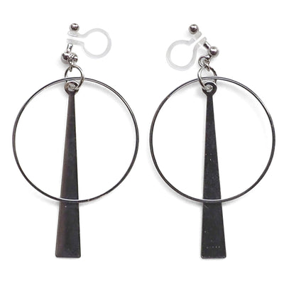 Geometric silver hoop invisible clip on earrings - miyabigracejewelry.com