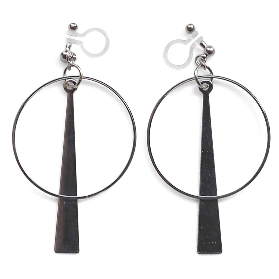 Geometric silver hoop invisible clip on earrings - miyabigracejewelry.com