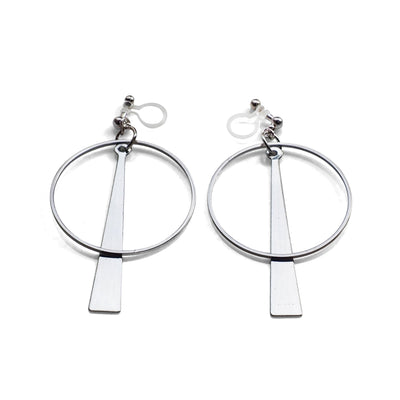 Geometric silver hoop invisible clip on earrings - miyabigracejewelry.com