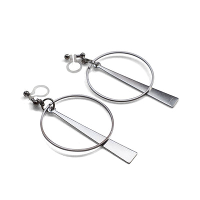 Geometric silver hoop invisible clip on earrings - miyabigracejewelry.com