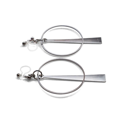 Geometric silver hoop invisible clip on earrings - miyabigracejewelry.com