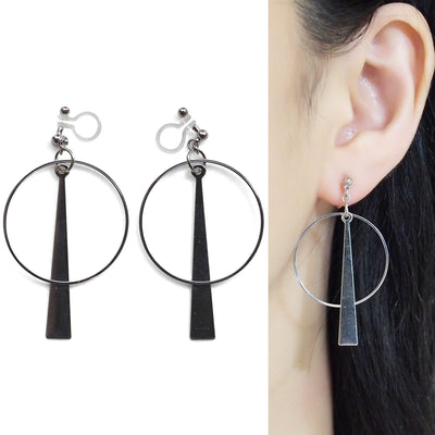 Geometric silver hoop invisible clip on earrings - miyabigracejewelry.com