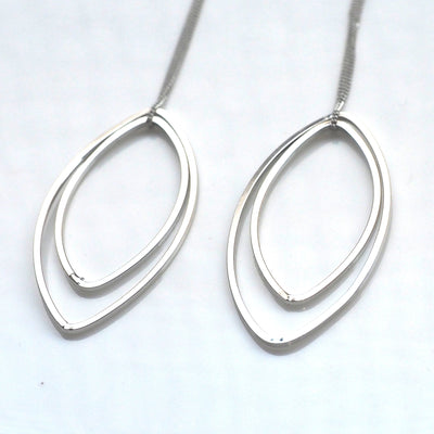 Dangle silver double oval hoop invisible clip on earrings - miyabigracejewelry.com