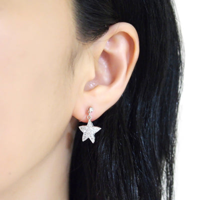 Star micro pave cubic zirconia invisible clip on earrings ( silver tone ) - miyabigracejewelry.com