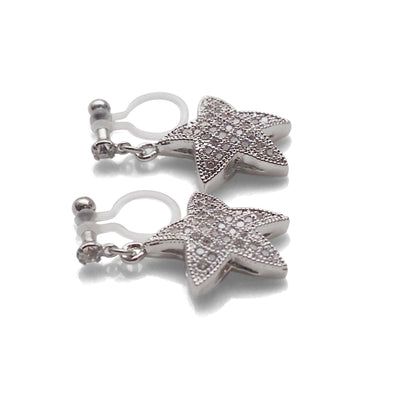Star micro pave cubic zirconia invisible clip on earrings ( silver tone ) - miyabigracejewelry.com