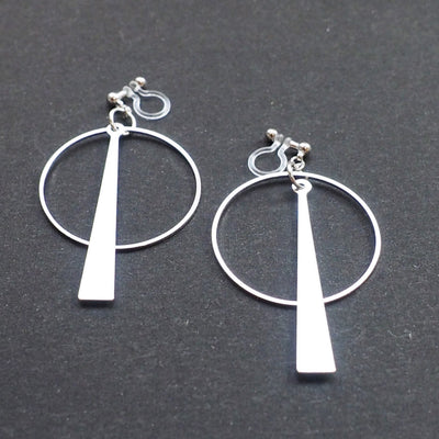 Geometric silver hoop invisible clip on earrings - miyabigracejewelry.com