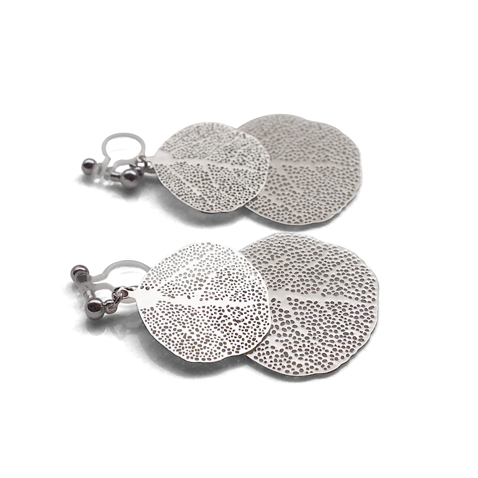Silver two leaf filigree invisible clip on earrings - miyabigracejewelry.com