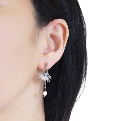 Clear beads and freshwater pearl invisible clip on earrings - miyabigracejewelry.com