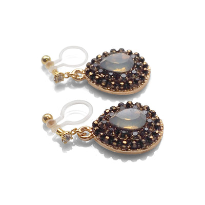 Dangle Teardrop Black and White Opal Rhinestone Crystal Invisible Clip on Earrings - miyabigracejewelry.com