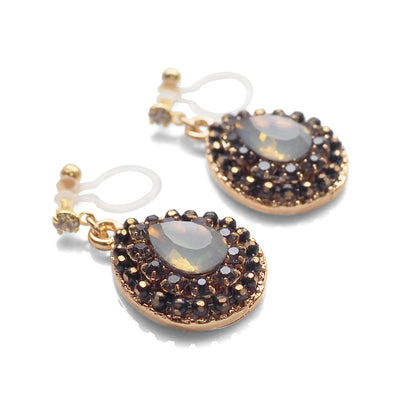 Dangle Teardrop Black and White Opal Rhinestone Crystal Invisible Clip on Earrings - miyabigracejewelry.com