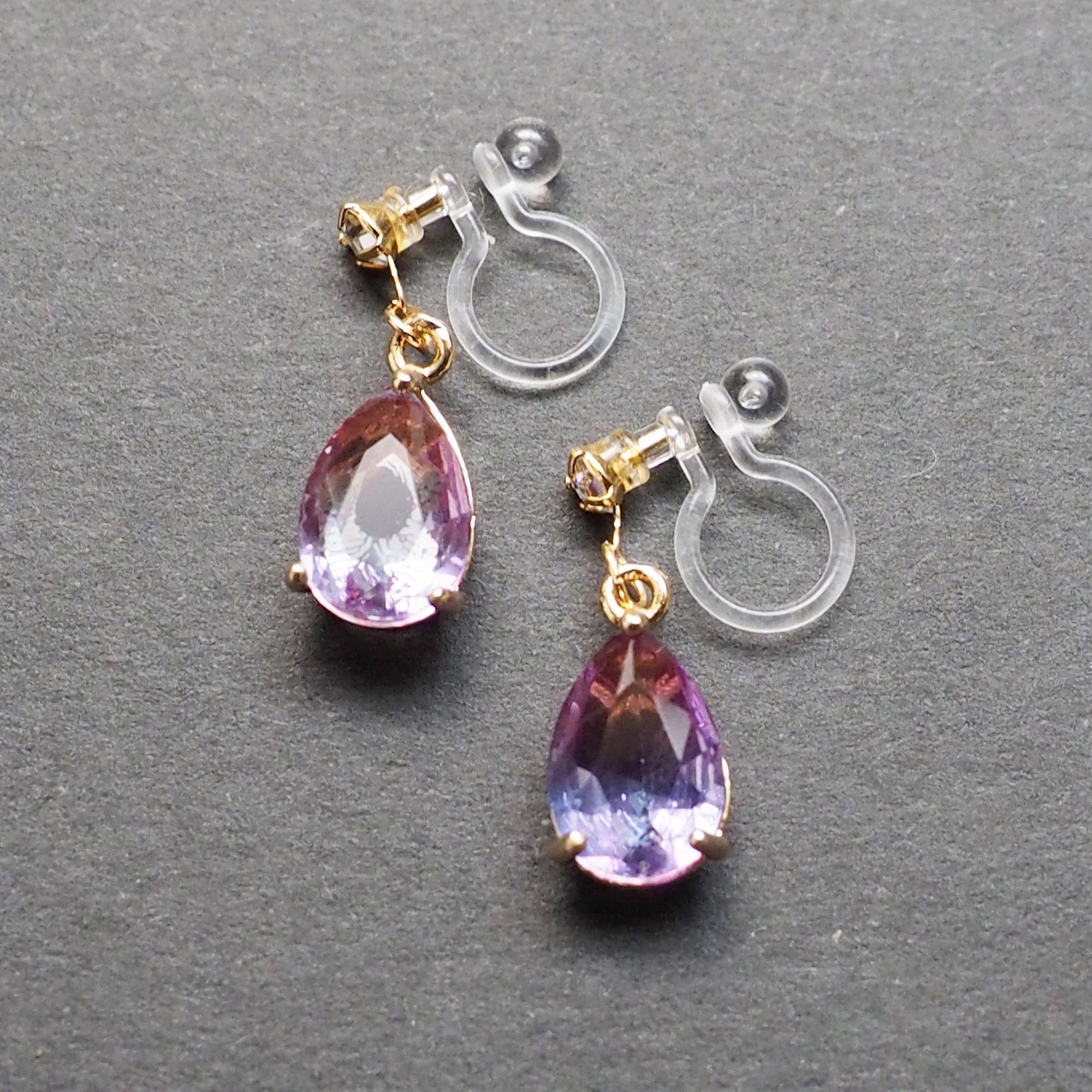 Light Purple Teardrop Crystal Invisible Clip On Earrings - Miyabi Grace