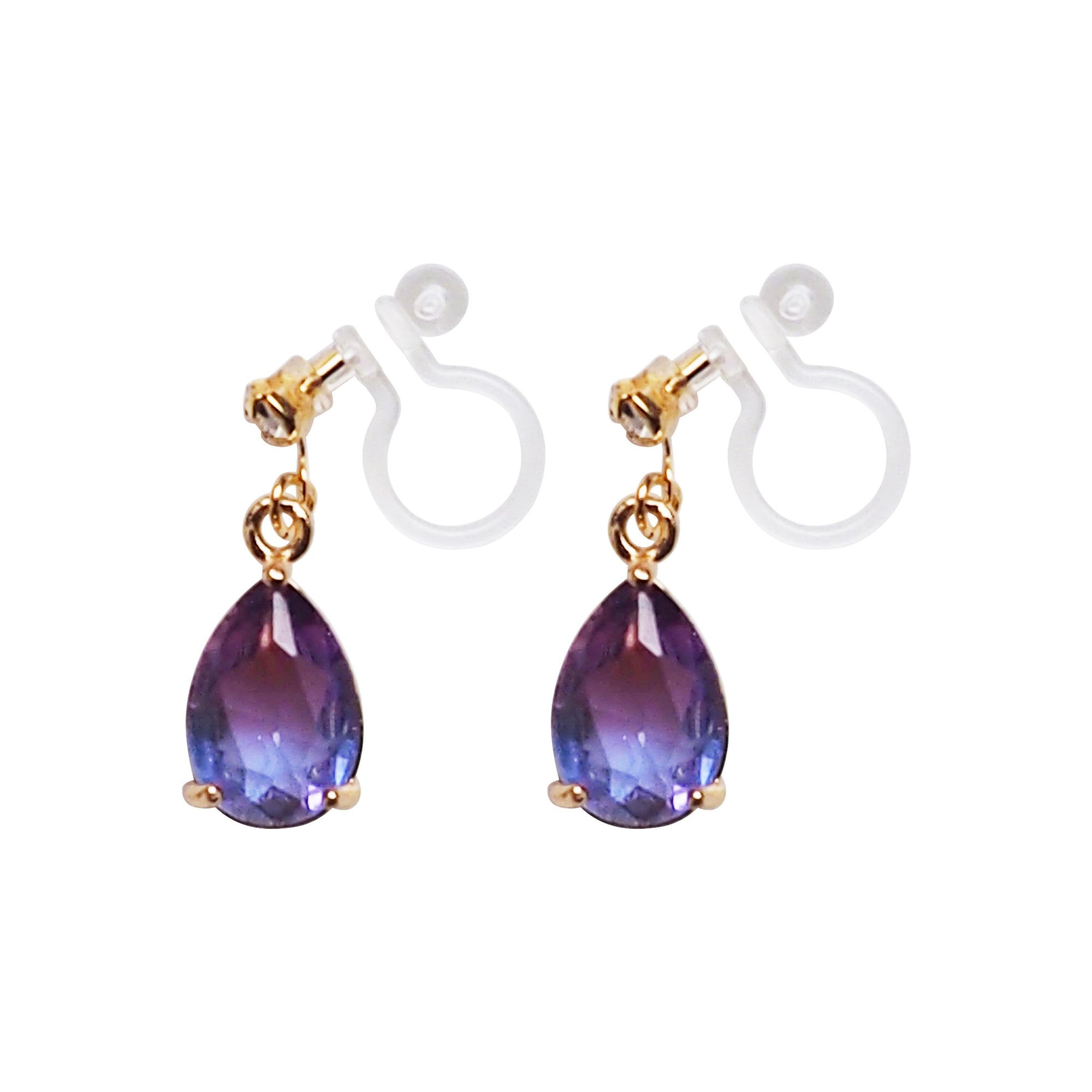 Light Purple Teardrop Crystal Invisible Clip On Earrings - Miyabi Grace
