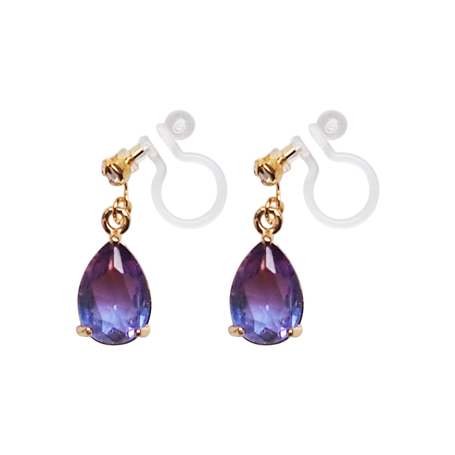 Light Purple Teardrop Crystal Invisible Clip On Earrings - Miyabi Grace