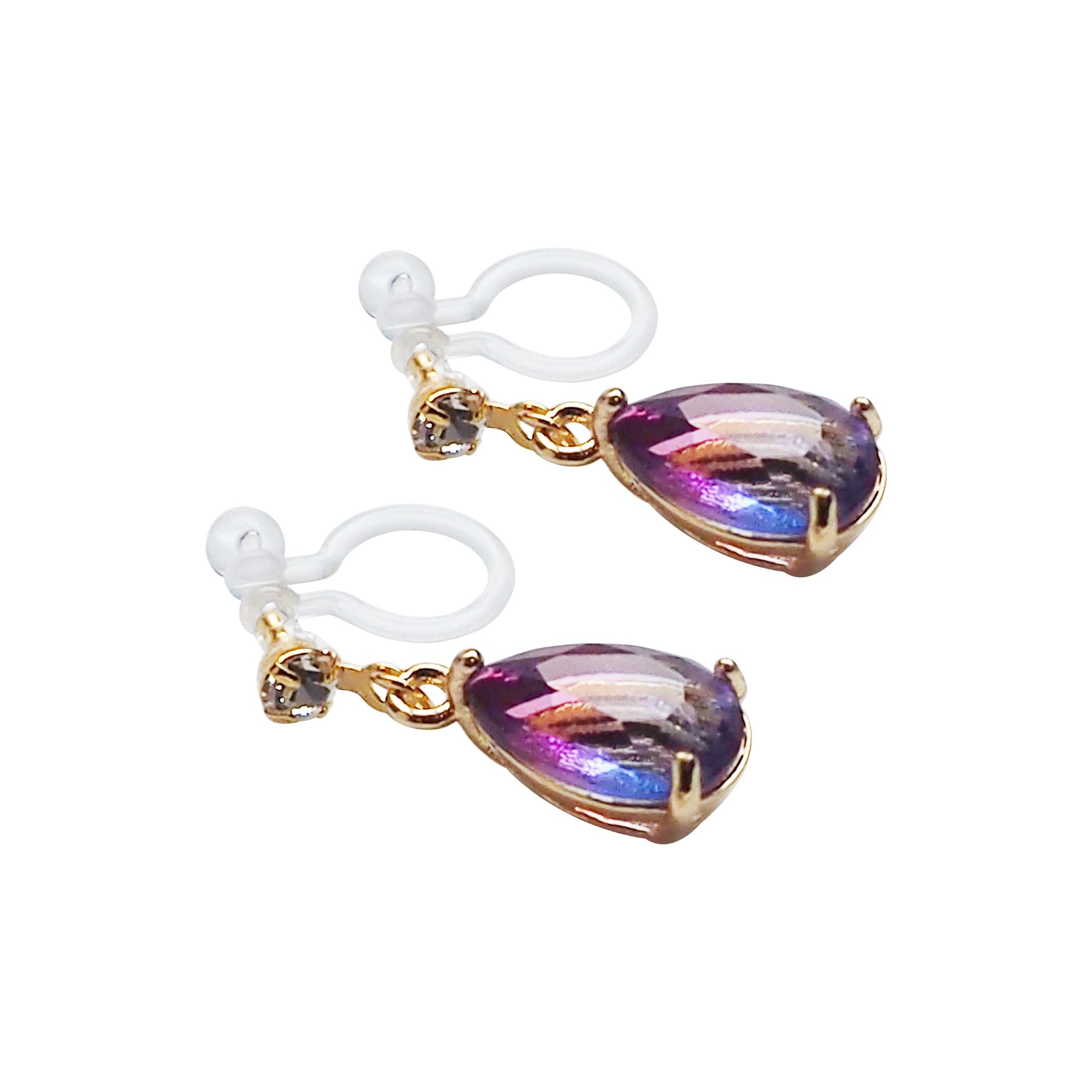 Light Purple Teardrop Crystal Invisible Clip On Earrings - Miyabi Grace