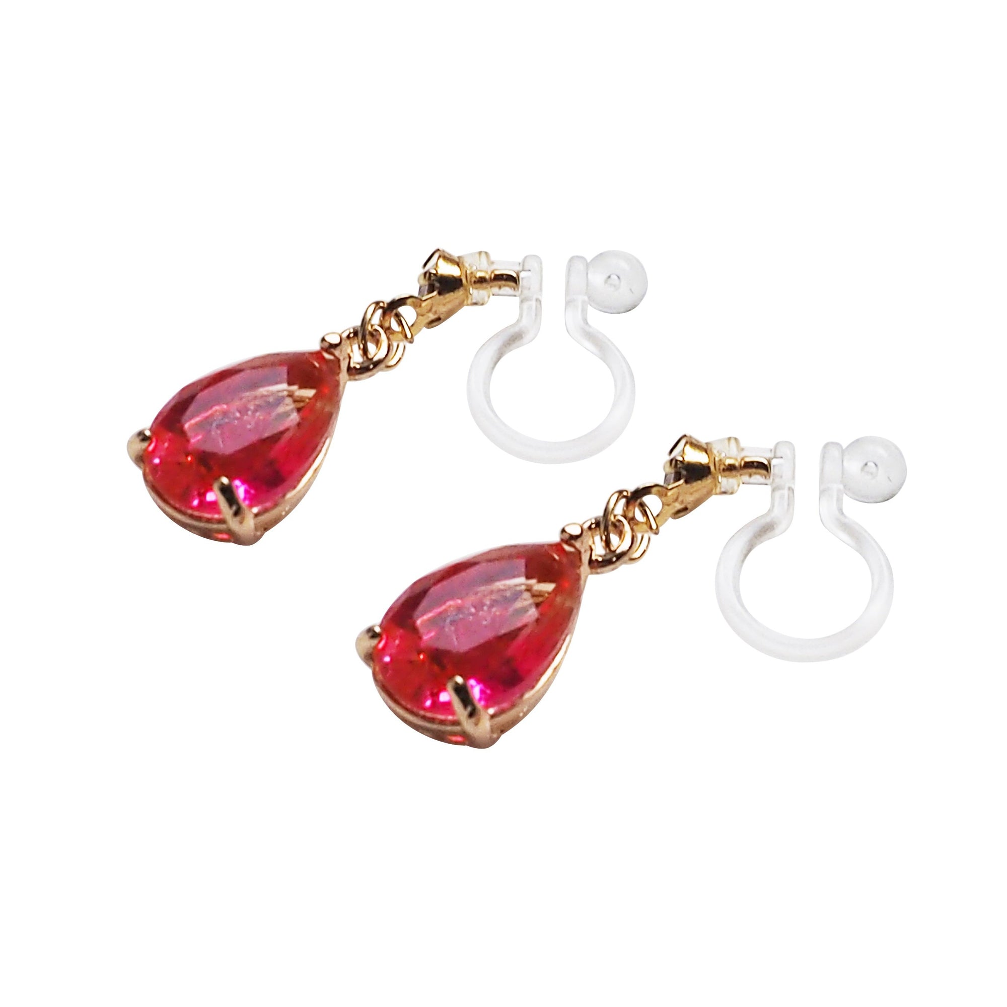Fuschia Pink Teardrop Crystal Invisible Clip On Earrings - Miyabi Grace