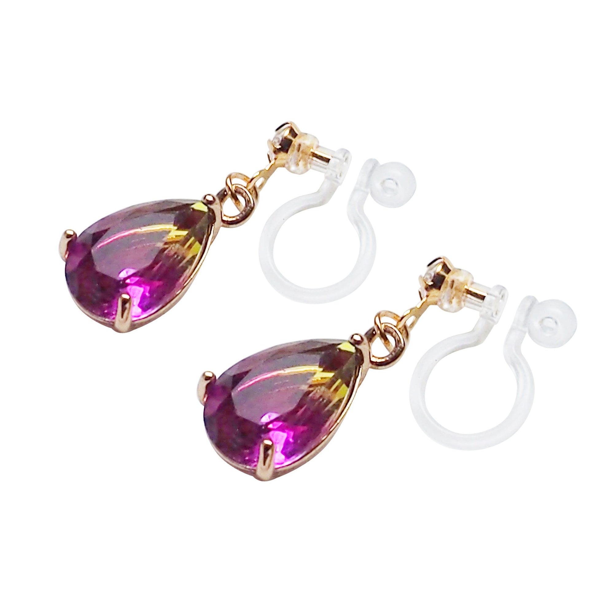 Yellow & Pink Teardrop Crystal Invisible Clip On Earrings - Miyabi Grace