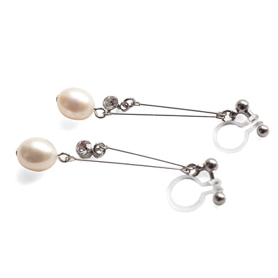 White freshwater pearl invisible clip on earrings - miyabigracejewelry.com